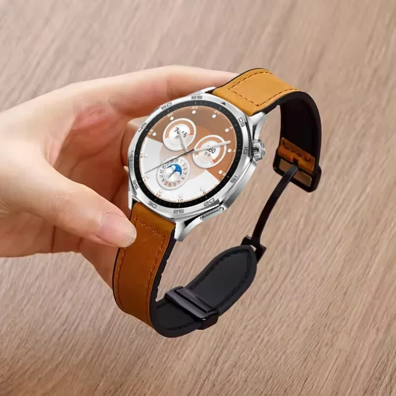 Dual-Material Magnetic Buckle Strap - Silicone & Leather Combination, Replaceable Wristband