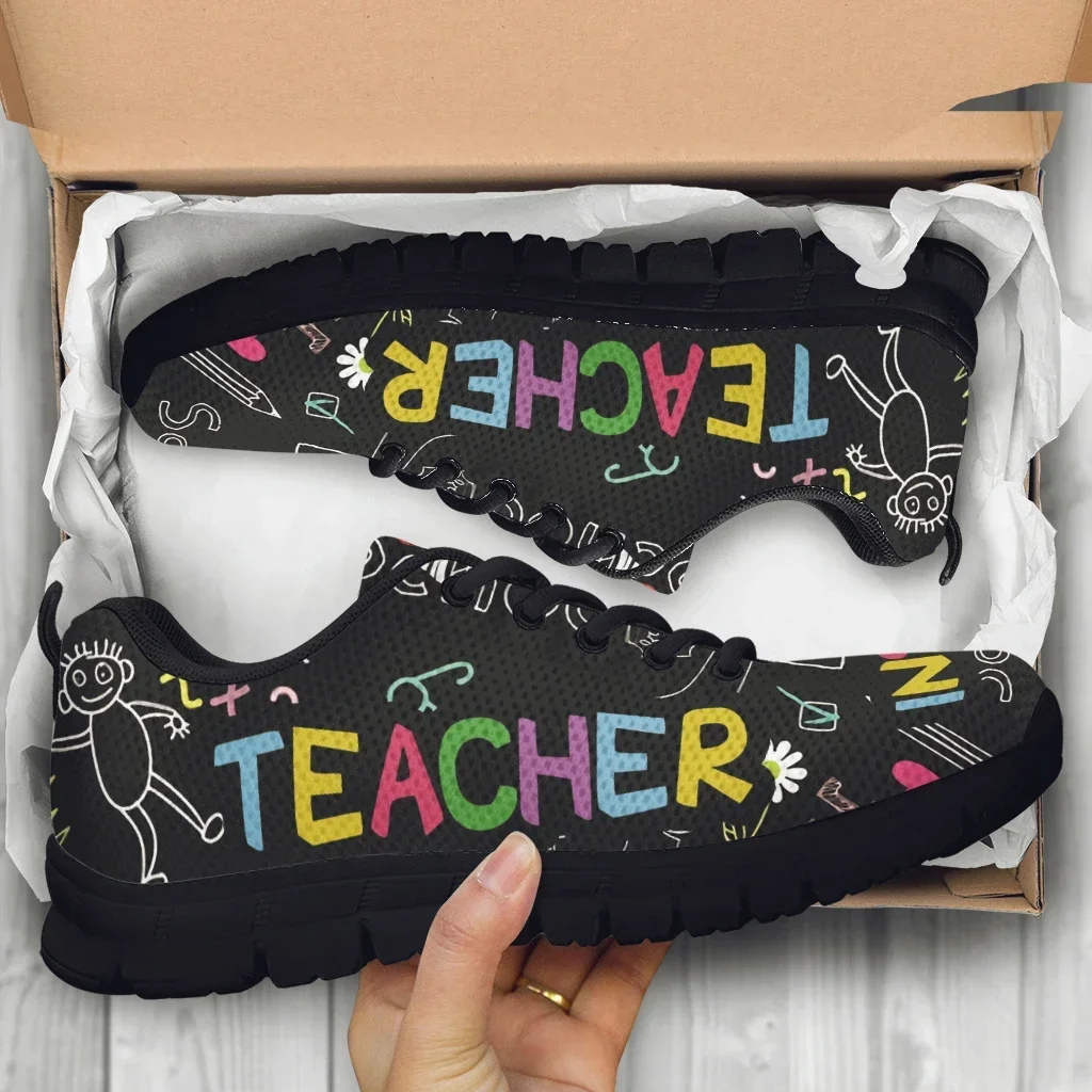 Teacher Print Fashion Black Soft Sole Lightweight Lace-up Shoes Comfortable And Breathable Summer Sneakers Zapatos