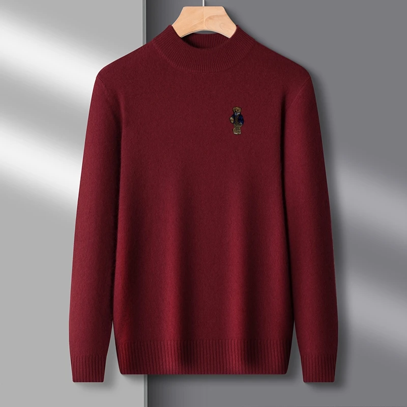 Heiße Verkäufe Marke Luxus männer Stricken Pullover Mock Neck Bär Stickerei Verdicken Pullover Herbst Winter Weiche Warme Business männer tragen – Detail 9