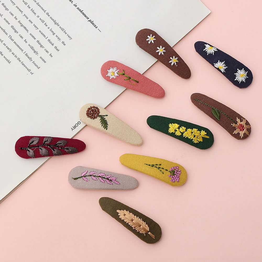 New Cute Embroidery Waterdrop Shape Hair Clips for Girls BB Hairpin Barrettes Headwear Kids Baby Hair Accessories 1pcs/set
