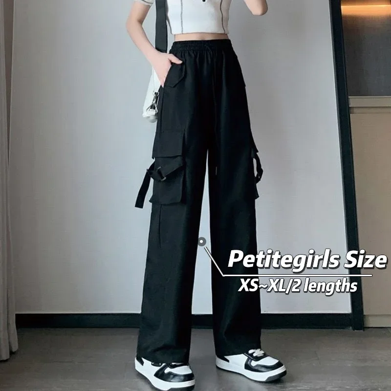 

150cm Petite girls American Work Pants Women High-waisted Casual Straight Wide-leg Sports Pants XS Appear High Nine-Point Summer