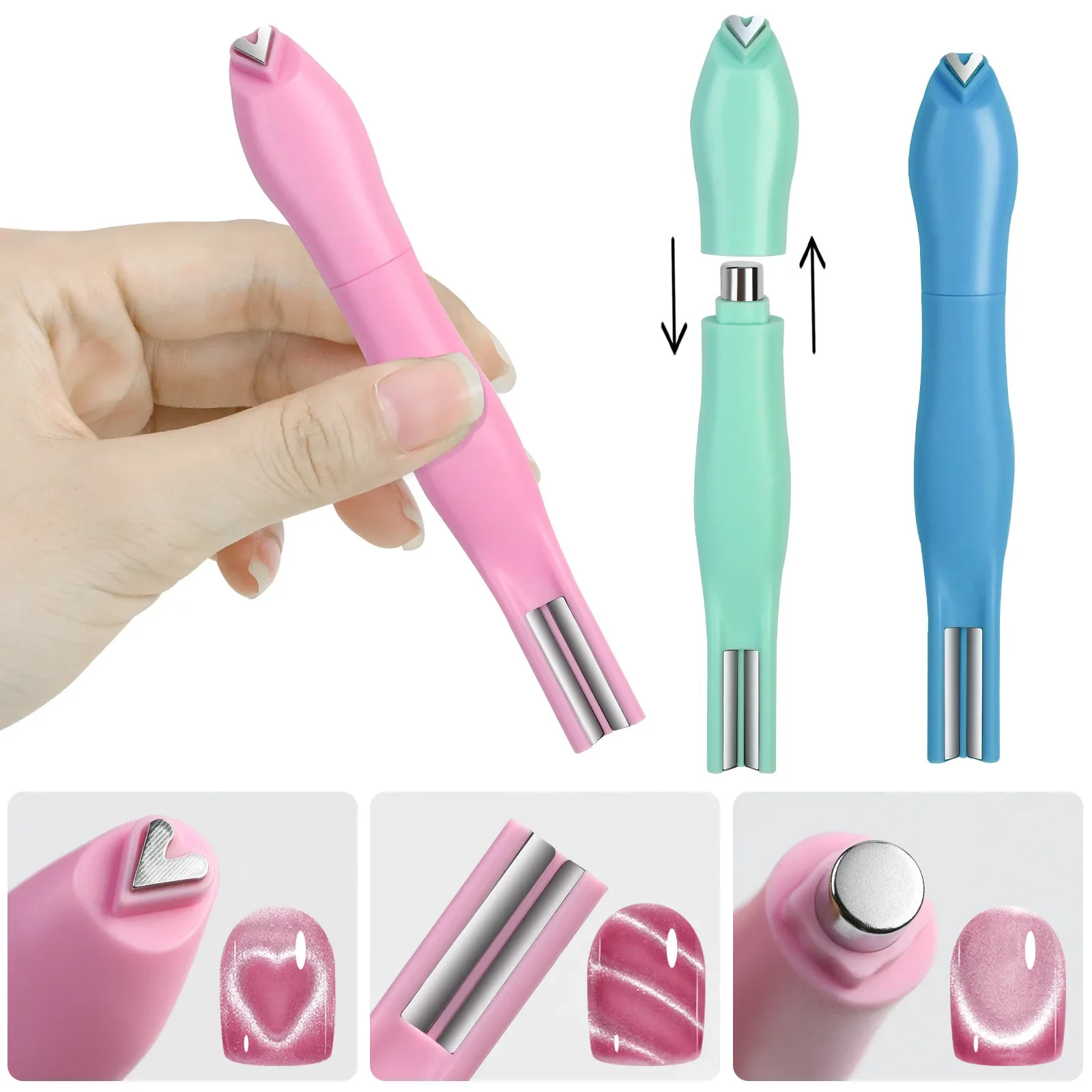 3-in-1 뉴 러브 아가일 캣아이 네일 마그넷 3D 하트 글래스 비즈 서펜타인 네일 아트 마그네틱 DIY 젤 폴리싱 마그네틱 도구