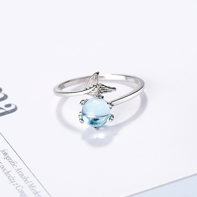Fashion Whale Tale Mermaid Clear Blue Silver Color Copper Finger Rings Stackable Adjustable For Women Jewelry Gift Dropship