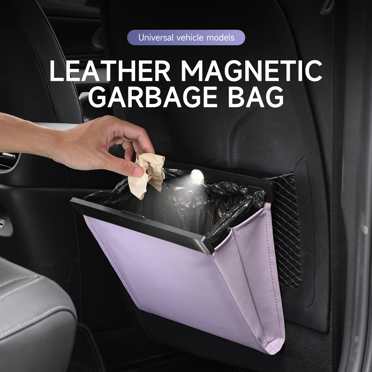 LED Car Garbage Bag Waterproof Magnetic Adsorption Trash Can Back Seat Hanging PU Leather Storage Box Pocket Leak-proof car trash can