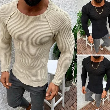 Uomo O collo maglione Casual Slim Streetwear pullover a maniche lunghe top maschio solido sottile 2024 maglione 1