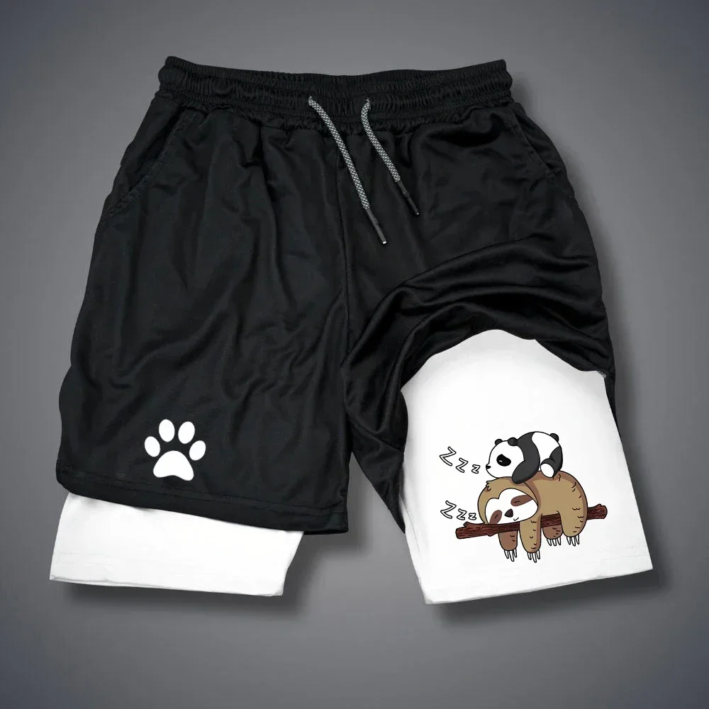 Men Gym Casual Shorts 2 in 1 Performance Shorts Monkey Print Quick Dry Double-deck Running Workout Fitness Jogging Short Pants 4