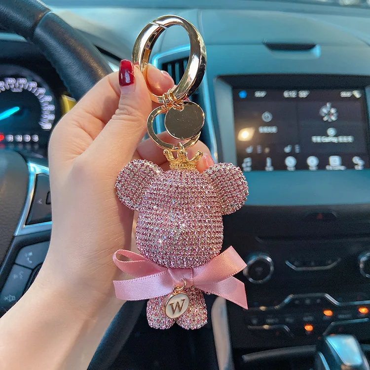 Luxury female car keychain cute Minnie Bear pendant backpack accessories#one