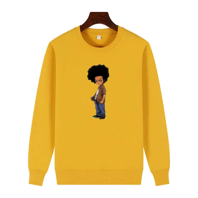 

Boondocks Rapper Huey Freeman graphic sweatshirts cotton Round neck and velvet hoodie thick sweater hoodie Man sweatshirts