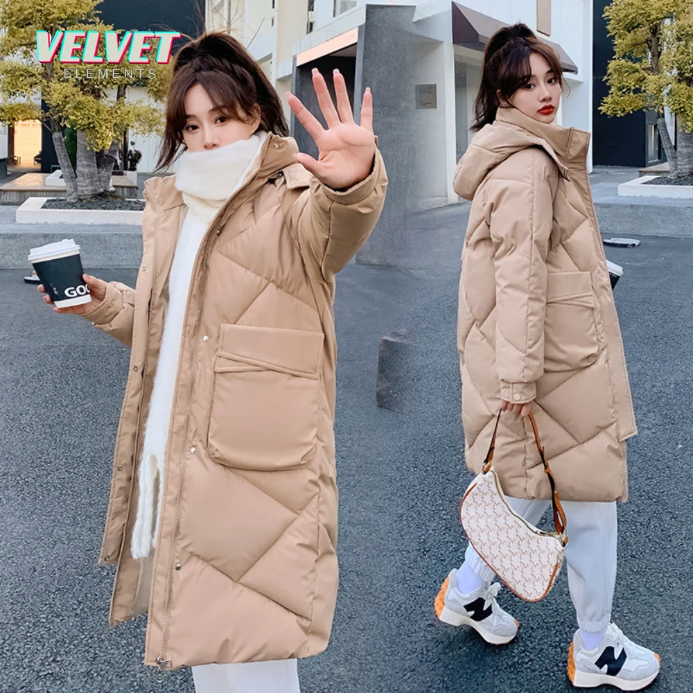 VE 2023 New Solid Color 3XL Long Straight Winter Coat Casual Women Parkas Clothes Hooded Stylish Winter Jacket Female Outerwear