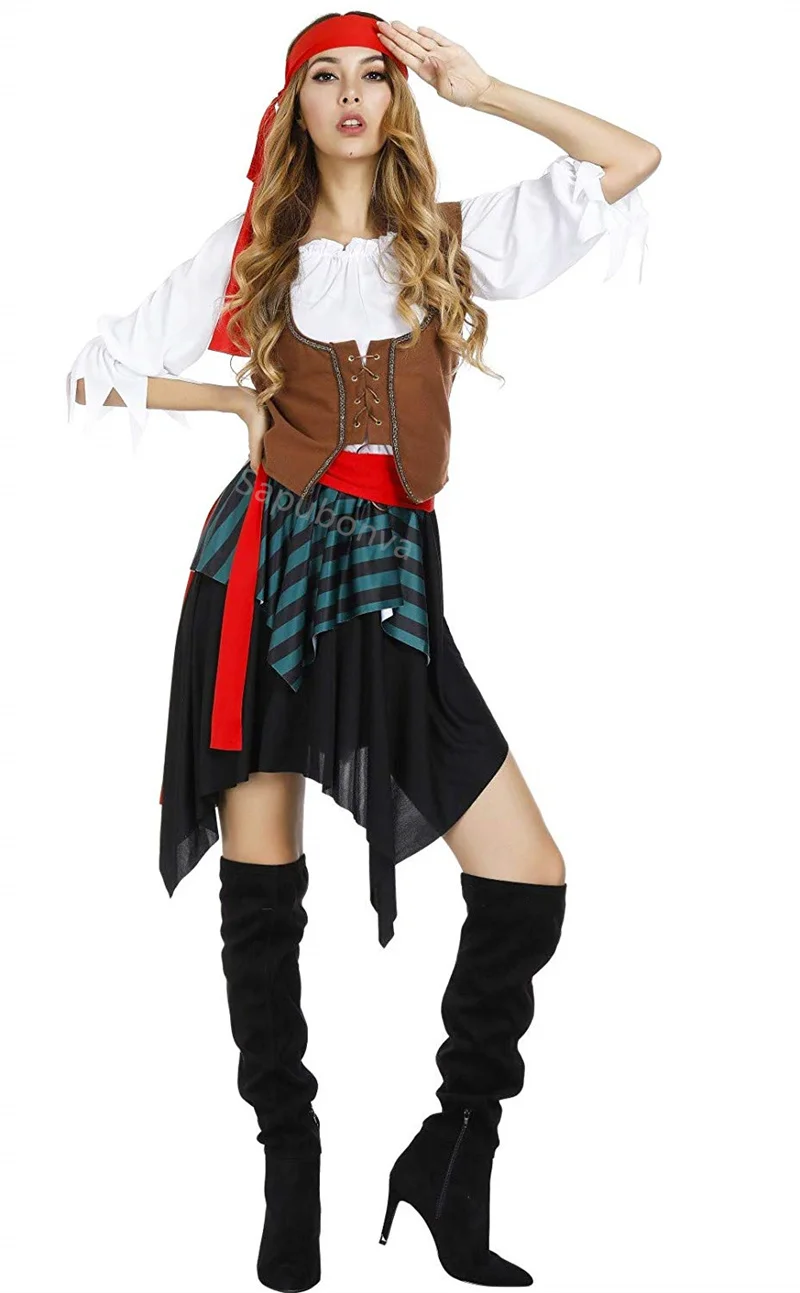 

Women Pirate Costume Renaissance Adult Pirate Captain Costumes Vest Viking Medieval Pirate Dress Halloween