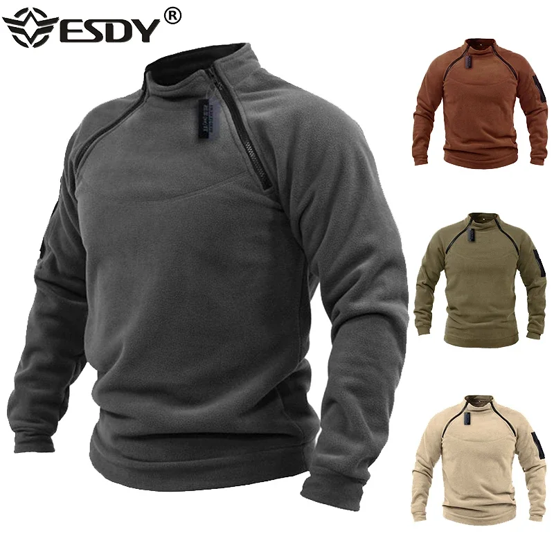 Men's Tactical Outdoor Jacket Hunting Clothes Warm Zipper Fleece Pullover Man Windproof Spring Winter Coat Thermal Underwear 4XL thermal underwear men s fleece outdoor cycling suits thick comfortable riding clothes