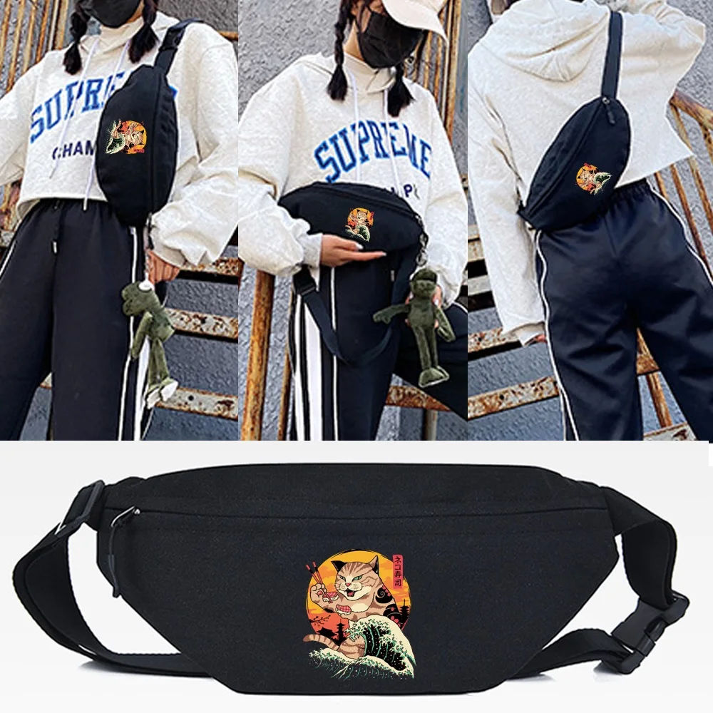 

Fanny Pack Men and Women Waist Bag Sushi Cat Printing Belt Pouch Waist Pack Female Banana Bag for Fashion Travel Casual Shoulder