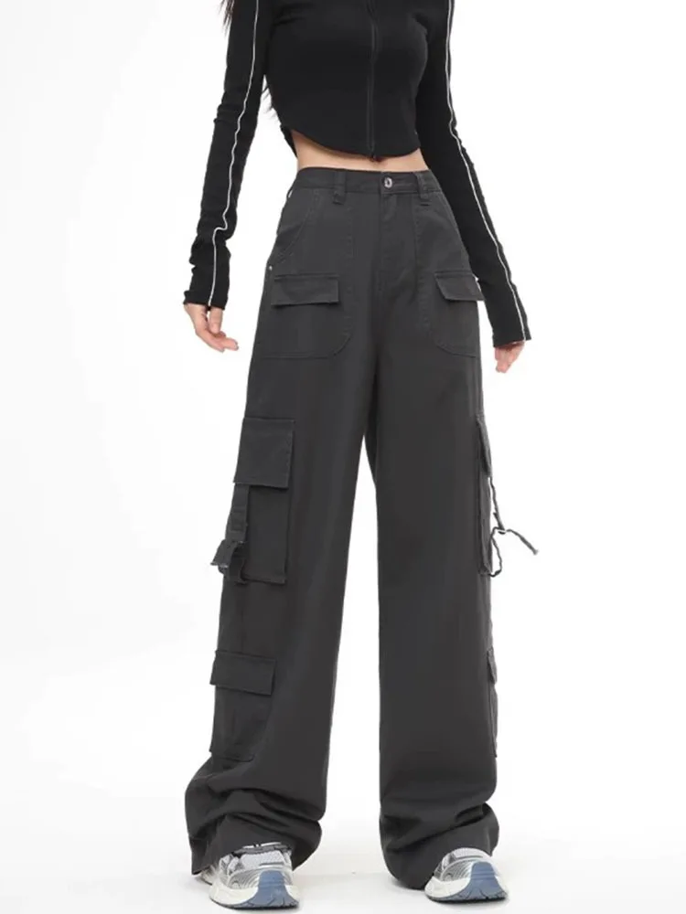 

Винтажный комбинезон, модные брюки-карго для женщин, брюки Y2k с высокой талией и широкими штанинами