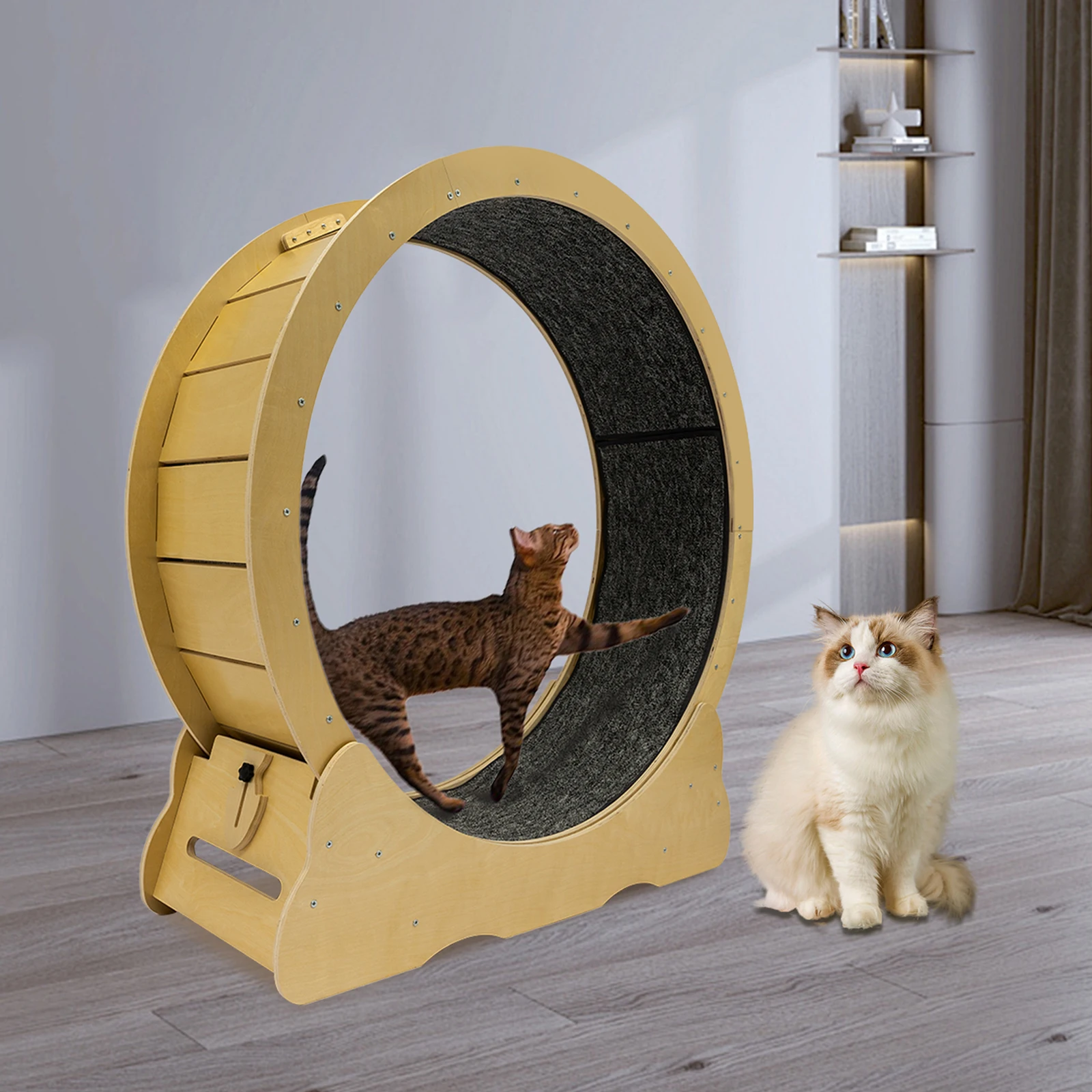 Durable Cat Toy, Solid Wood Construction, Sisal Mat, 343-Inch Roller Track for Play and Exercise