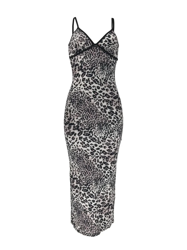 Wmstar Women Dress Wholesale Leopard Print V Neck Summer New Fashion Long Bodycon Maxi Elegant Dress 2025 Drop Shopping