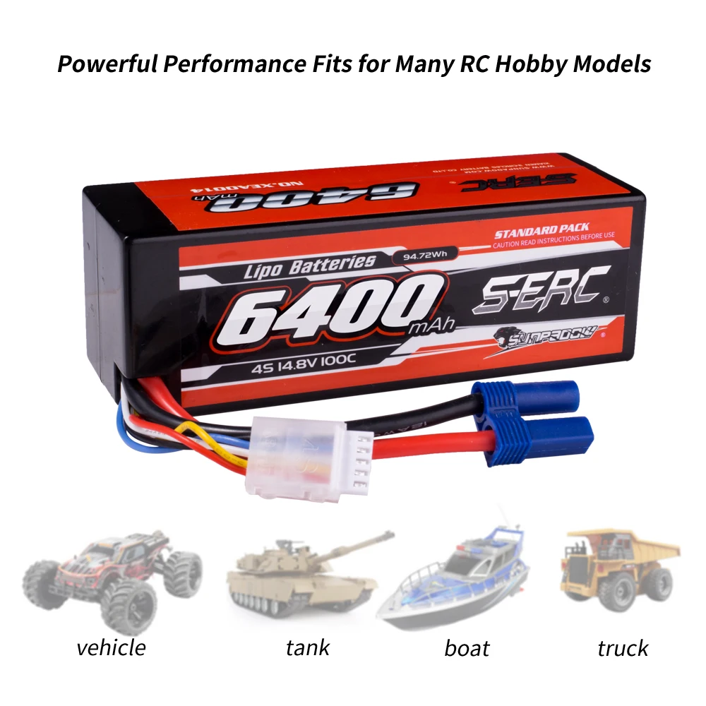 SUNPADOW 2S 3S 4S for Lipo Battery 6400mAh EC5 T Plug 100C for RC Car Plane DJI Truck Tank Buggy Racing Boat Models 6