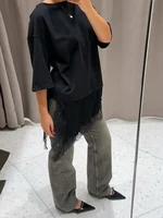 Solid Summer Lace Patchwork T-shirt For Women Chic Short Sleeve O-neck Top All-match Casual Loose Lady Streetwear 2026 - Image 2