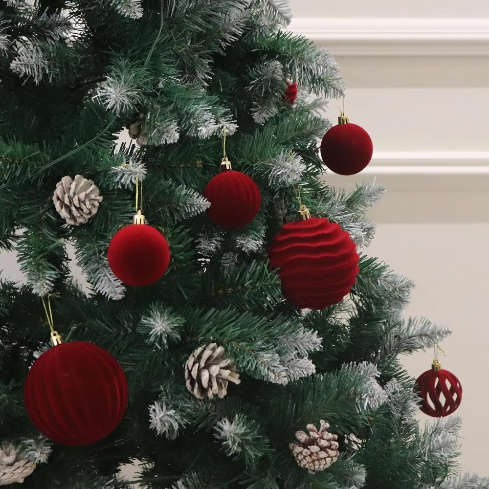 Red Velvet Christmas Ornaments with Golden Ribbons for Holiday Tree Decor