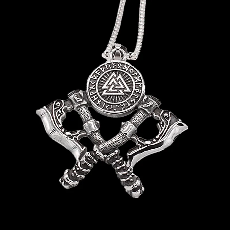 Vintage Viking Pirate Double Axe Collana Totem Da Uomo In Acciaio Inossidabile Da Uomo Punk Moto Biker Jewelry