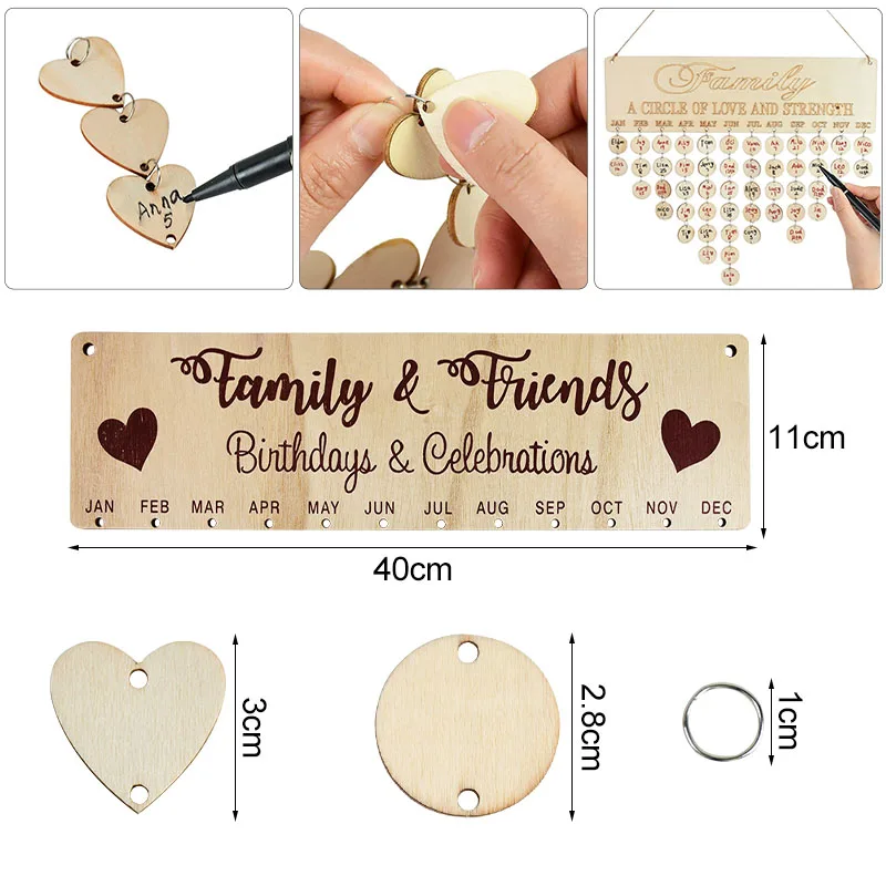 Description Picture 5 of item9 Styles Birthday Special Days Reminder Board Wooden Calendar Board Ornament Plaque Sign Wedding Wall Hanging Planner Board Gift