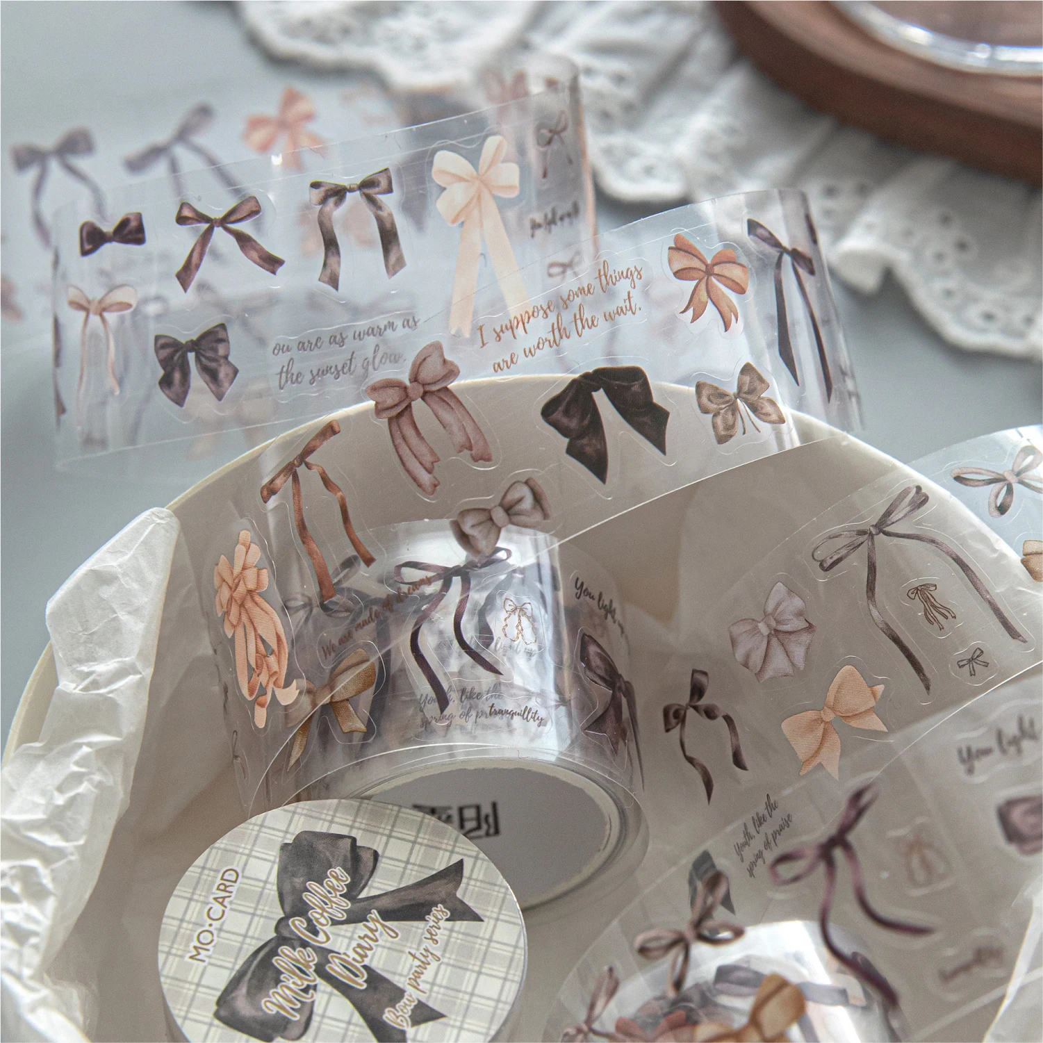 30mm * 2m 카와이 보우 파티 시리즈 다이 커팅 장식 테이프 DIY 다이어리 스크랩북 핸드메이드 콜라주 미적 용품