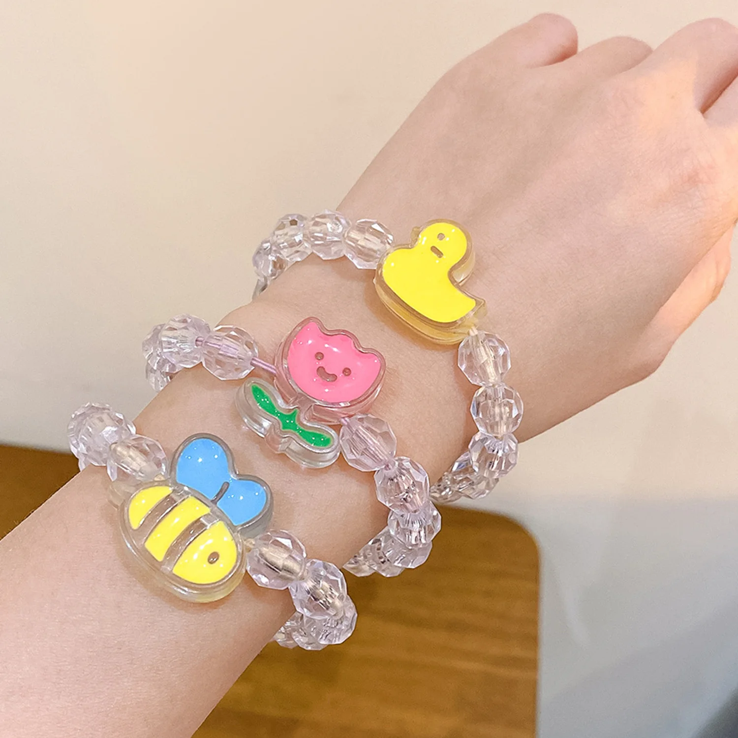 

Star Candy Transparent Beading Bracelet Cartoon Duck Flower Acrylic Beads Elastic Rope Bracelet For Women Friend Gift Jewelry