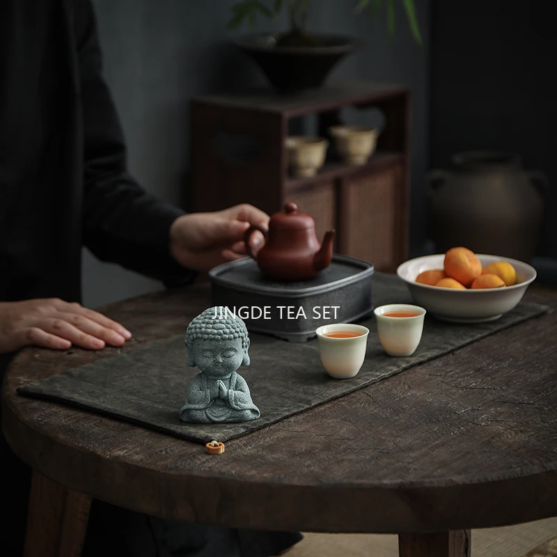 Green Sandstone Tea Pet/ Tea Tray Small Ornament/Buddha Statue Ornament/Chinese Style/rockery Fish Tank Landscape Decoration