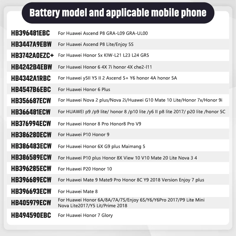 Battery For Huawei Honor Mate Nova 2 2i 4A 4X 5C 6 6S 6C 6X 7 G7 7X 8 G8 8C P8 9 P9 G9 V9 10 P10 G10 20 P20 Plus Pro Lite Mini