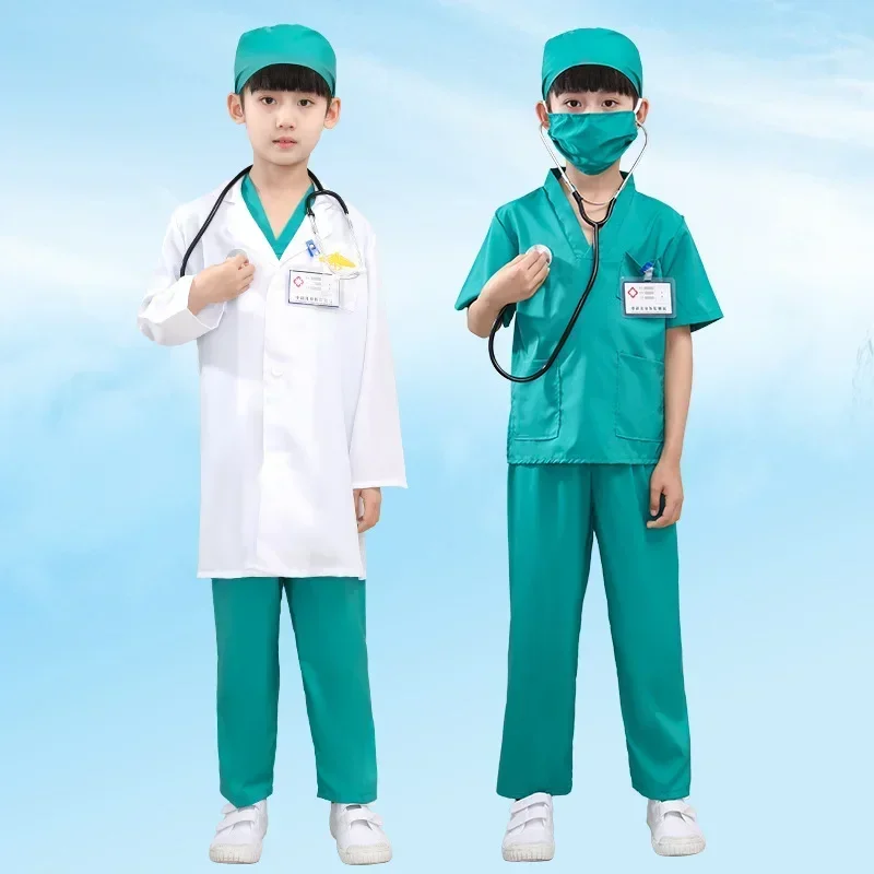 Children's White Coat Nurse's Suit Little Doctor's Surgical Suit Toddler's Boys' and Girls' Retrograde Dance Costume kids cosplay costume children dance costume