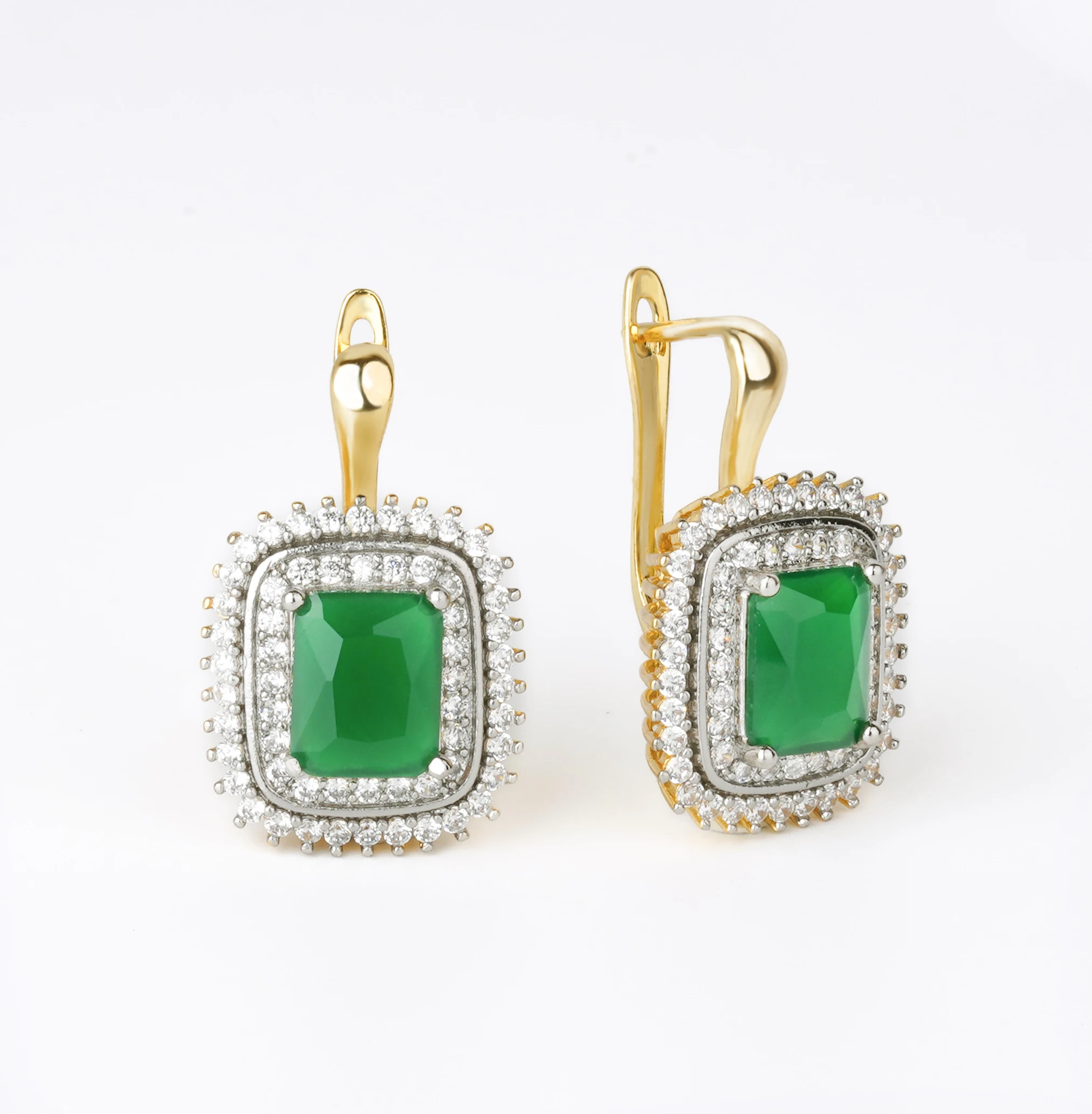 LUYIN Green main Stone Inlaid Earrings Ring Sets Women Copper 2 Color Plated 14K Gold Fashion Jewelry Banquet Wedding Gifts