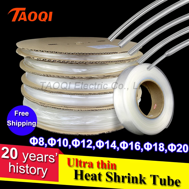 Free Shipping 1meter 21 Clear Heat Shrink Tube Transparent 8mm 10mm