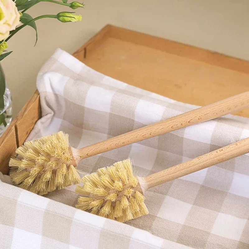Toilet Brush, 2 Pack Wood Toilet Brush Made Of Beechwood, Strong Hemp Bristles With 360° Cleaning Power