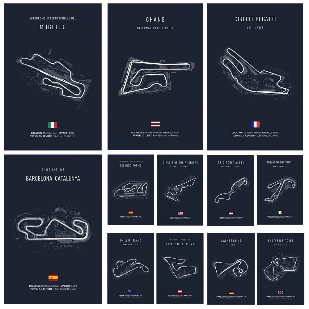 Abstract Racetracks Posters Print Canvas Painting Wall Art Motorcycle