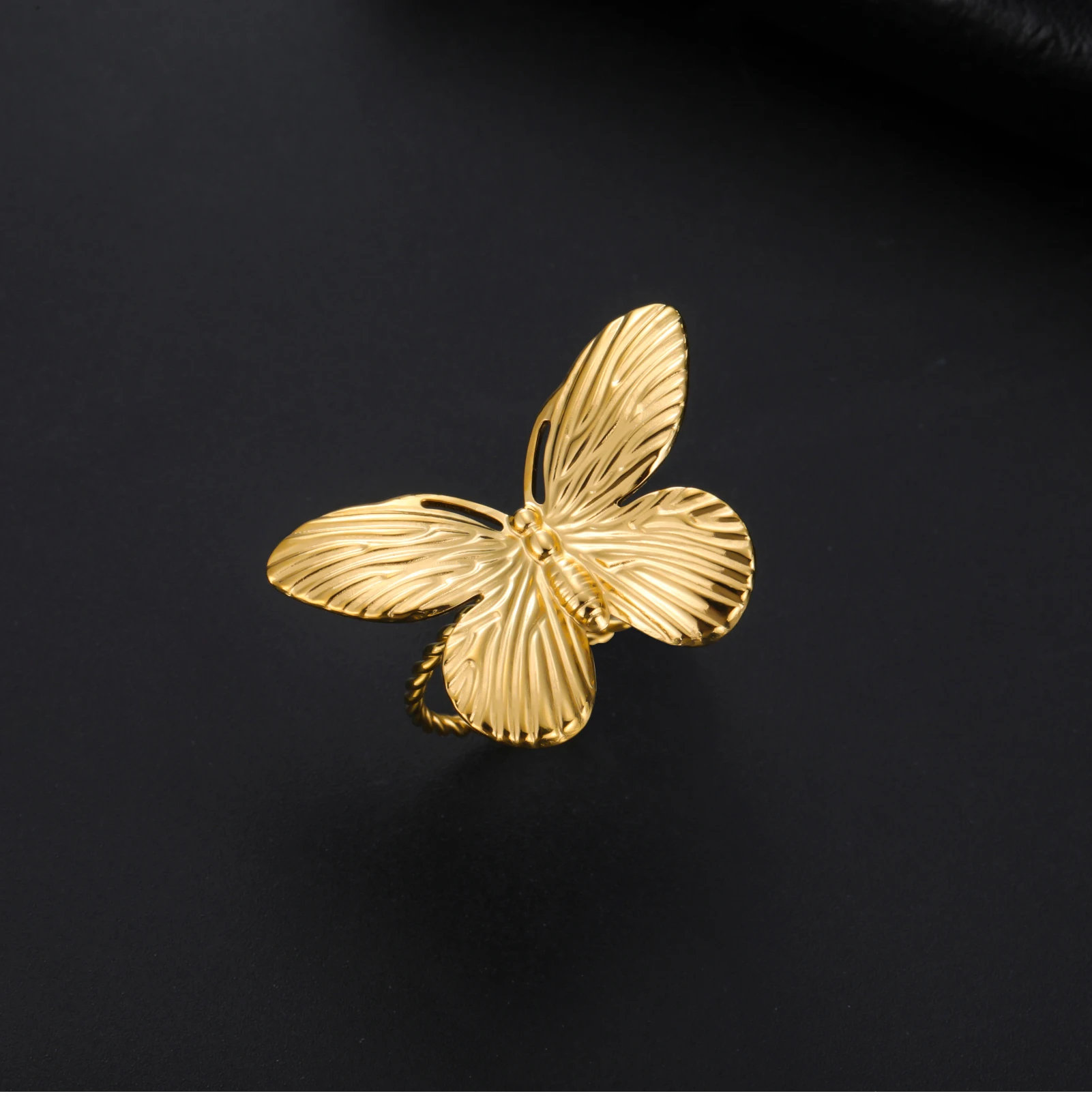 Cooltime Trendiger goldfarbener Blumen-Offener Ring für Damen, Vintage-Schmetterlings-Design, Geschenk, rostfreier Edelstahl, Dekorationen – Detail 17