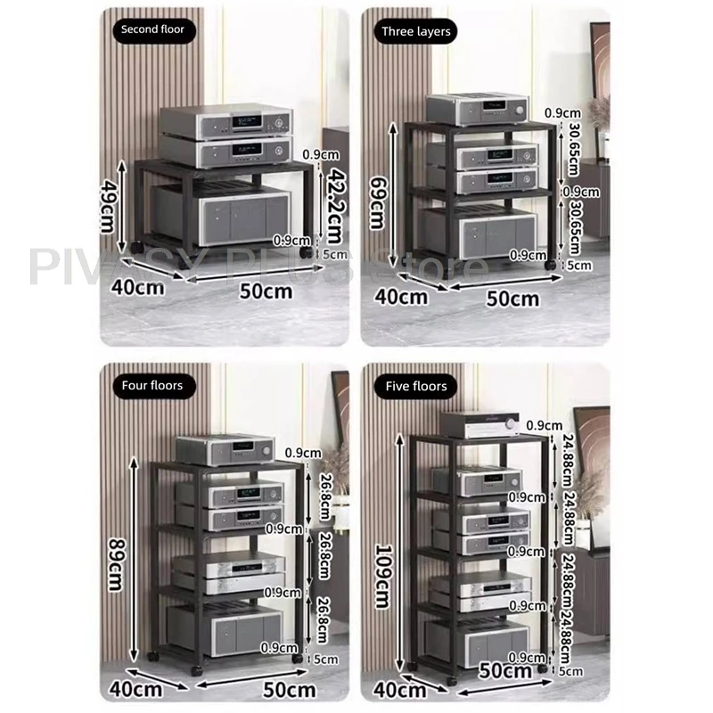 2-5 Tier Speaker Stand 360°Wheel Audio Rack Sturdy Metal Frame Amplifier Shelf 40x50cm Storage Bracket For Home Theater Radio DJ