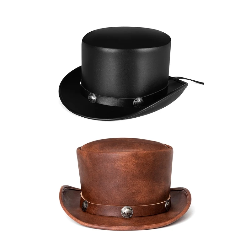 

Шляпа джентльмена из искусственной кожи Волшебная Шляпа панк для Хэллоуина Костюм для выступления на сцене Косплей Ретро шляпа аксессуары
