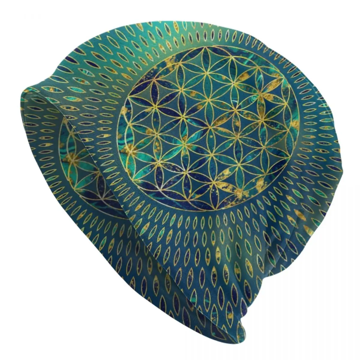 

Flower Of Life Marble And Gold Skullies Beanies Caps Cool Winter Warm Men Women Knitted Hats Unisex Adult Mandala Bonnet Hats