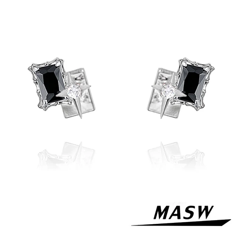 

MASW Original Design Fashion Jewelry High Quality Copper Transparent Black Glass Stud Earrings For Women Female Gift Hot Sale