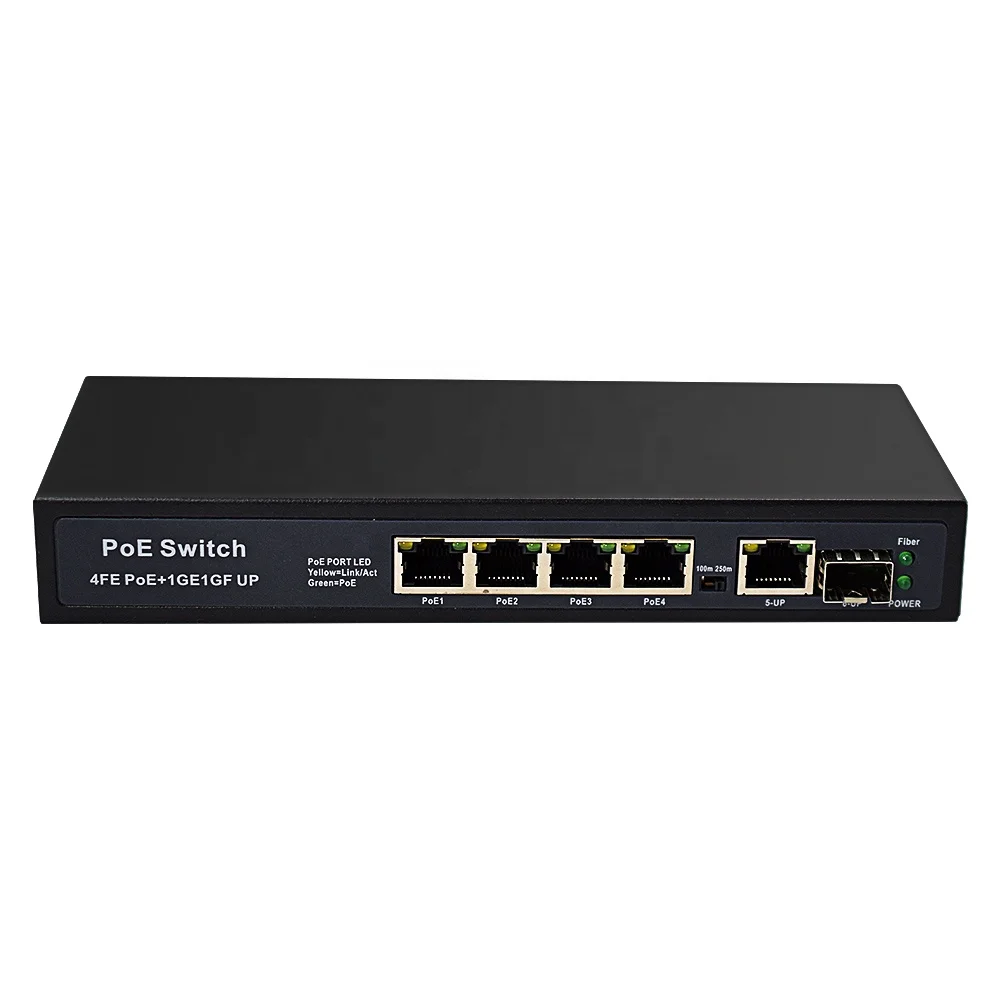 Wanglink 48V 10/100M 4 Port POE +1000Mbps Uplink+1 SFP Port for CCTV System face detection 5mp imx335 4ch 8ch 8 channel h 265 waterproof gray metal infrared security wifi ahd cctv camera kits system