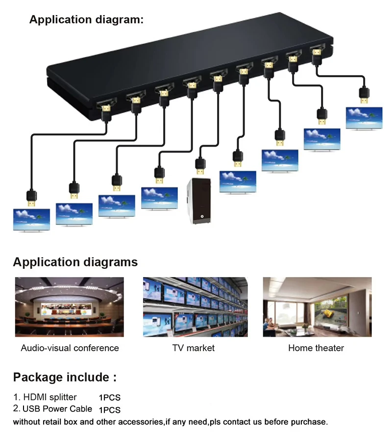 4K 1x8 HDMI Splitter 1 in 8 Out Video Distributor Converter Multi Display Adapte