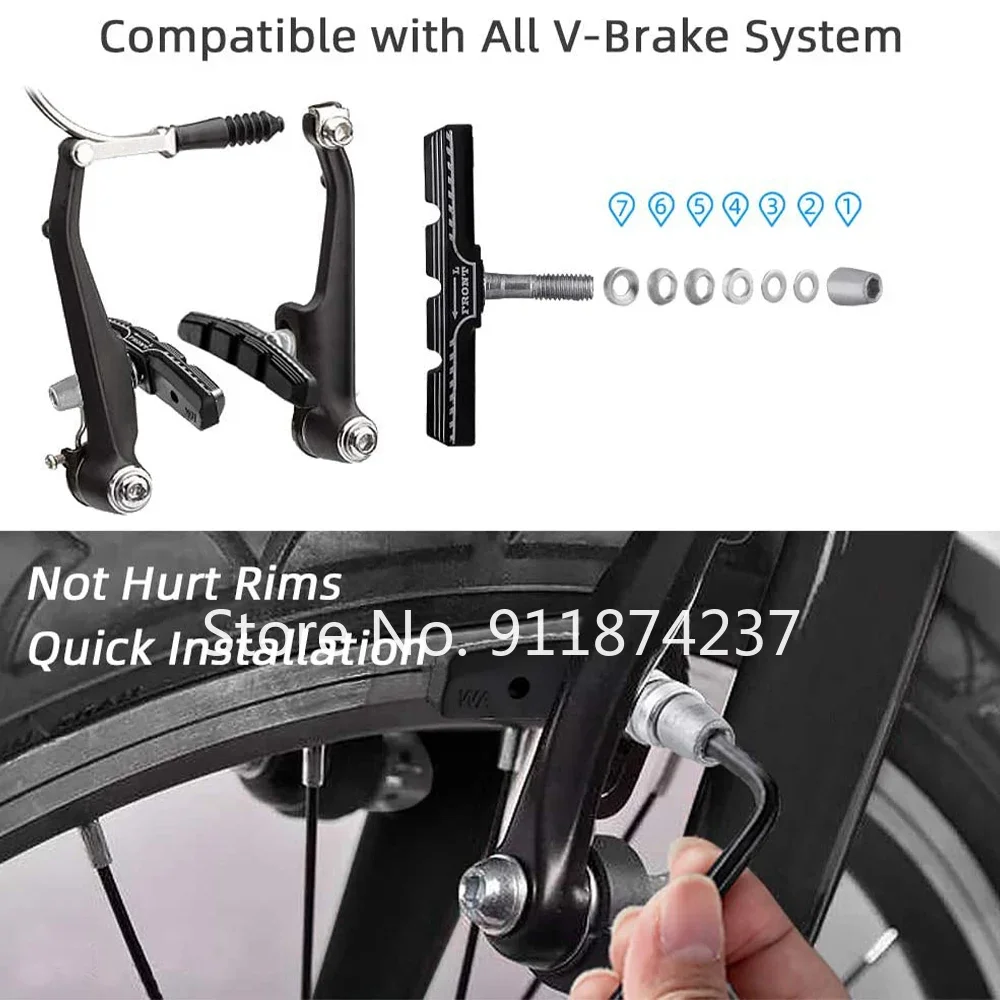 Brake Pads Bike Brake Pads A Pair(2 Pcs) Durable Bicycle Silent Brake Pads Cycling V Brake Holder Pads Shoes Blocks Rubber Pad for Long-lasting Performance
