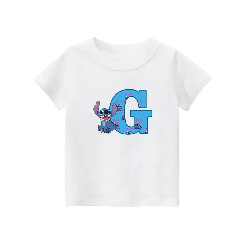 thumbnail image 1 of Nueva camiseta de algodón con letras ABCD de Stitch para niños, camisetas con combinación de nombres para niñas y niños, camisetas de dibujos animados Kawaii, ropa informal para niños, 1 of 5