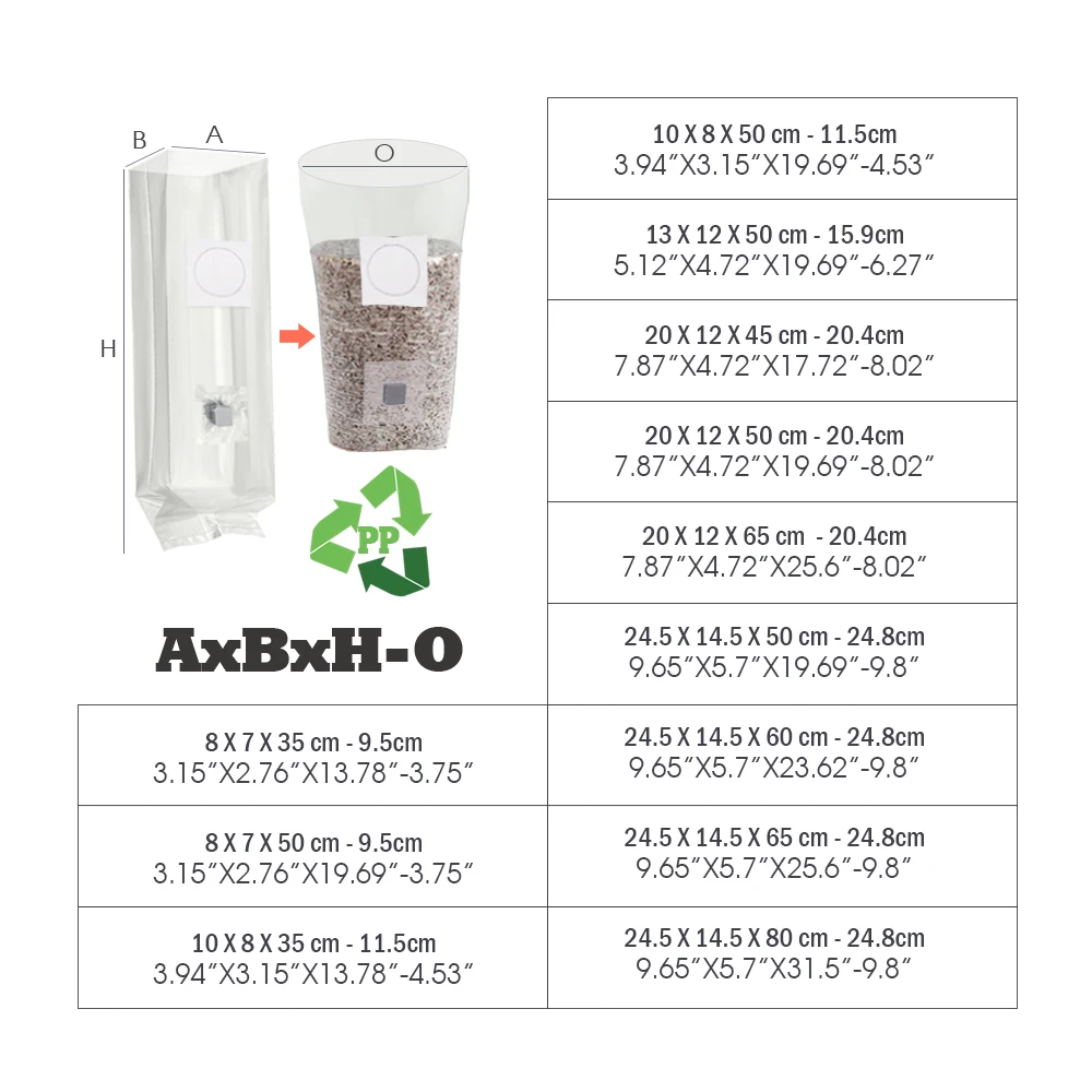 Mushroom Cultivation Bag with Window and Injection Port Breathable Heat-Resistant
