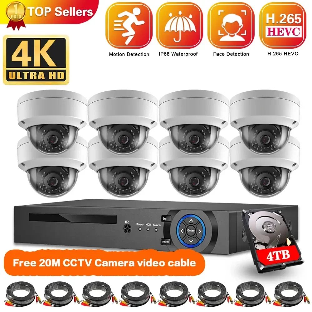 

CCTV DVR Home Security Camera System 4K 8 Channel DVR Kit Face Detection AHD Dome Camera Video Surveillance Alarm System Kit 8CH