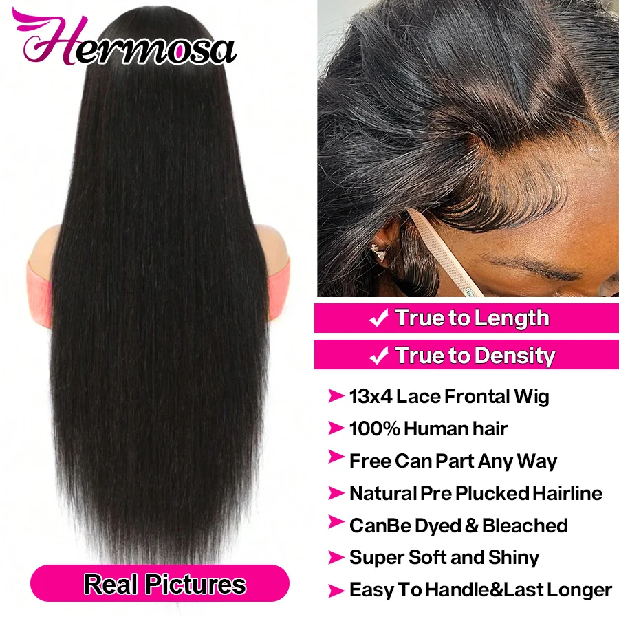 Hermosa Straight Human Hair PrePlucked 13x6/13x4 HD Lace Frontal Wig Brazilian Human Hair Lace Frontal Wig 220% lace front wig human hair wigs human hair wig front lace wig