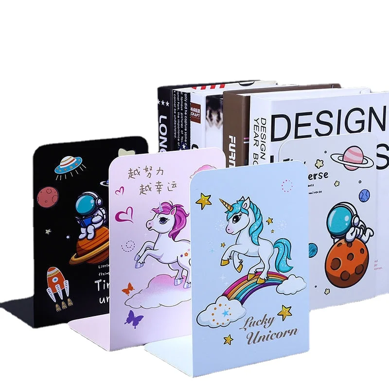 Cute book holder for schoolgirls with simple literary and artistic style Kawaii unicorn bookends 2 pieces magazine organizer