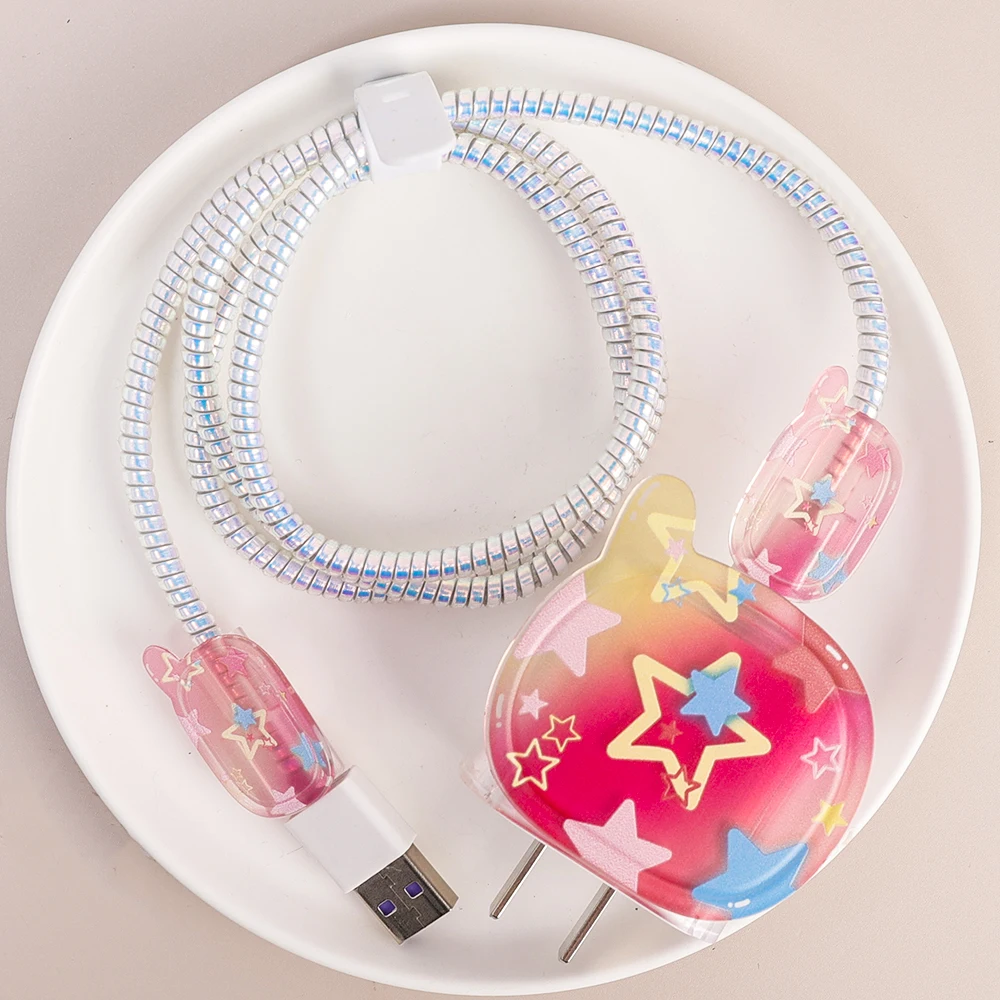 2023 Fashion Star Charger Case Per Apple Iphone 18W/20W Charger Cover Protector Set Data Cord Sleeve Winder Per Iphone 12 13 14