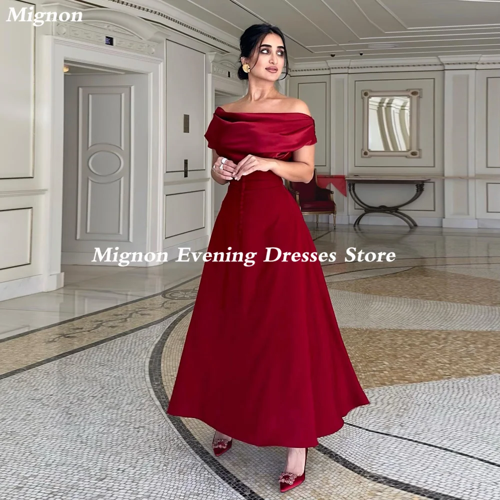 

Mignon Satin A-line Off-the-shoulder Formal Prom Gown Ankle Length luxury Evening Formal Elegant Party Dress for Women 2023