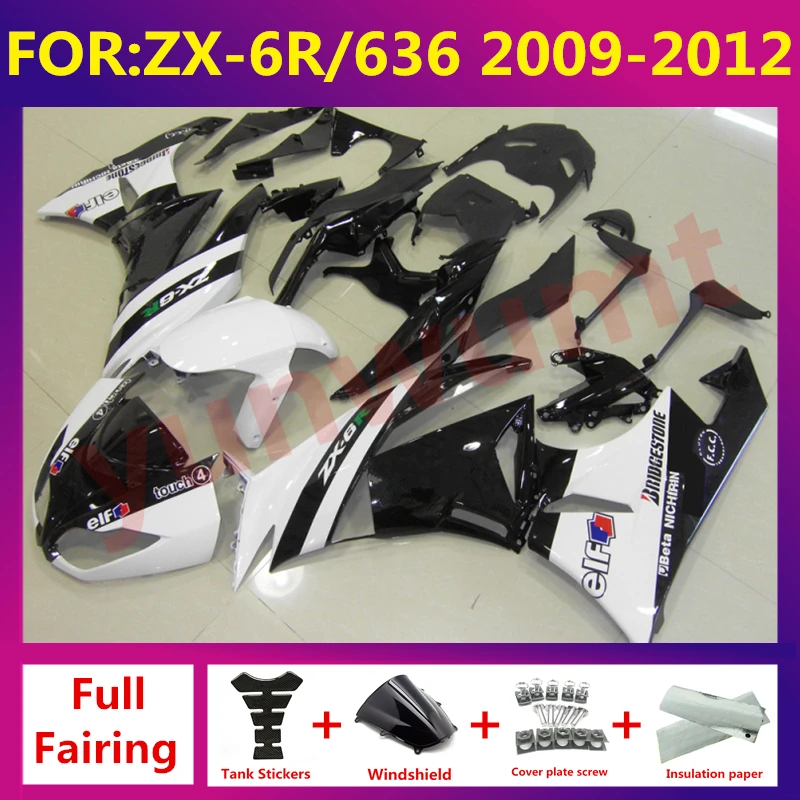 

New ABS Motorcycle Fairing kit Fit For kawasaki ZX6R 636 ZX-6R 2009 2010 2011 2012 full fairings bodywork zxmt set white black