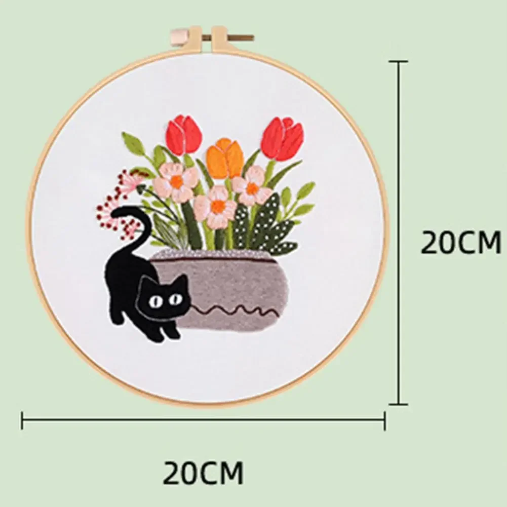 Flower Black Cat Pattern Embroidery Set Needlework Cross Stitch Tools Embroidery Starter Kit Home Decor Handmade Crafts Ornament embroidery kits